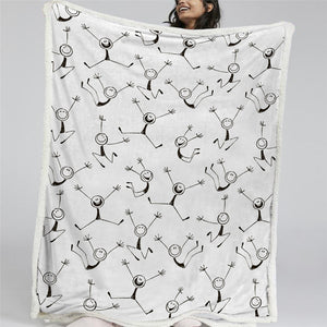 Stick Men Themed Sherpa Fleece Blanket