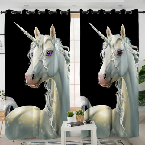 Image of 3D Unicorn Black 2 Panel Curtains