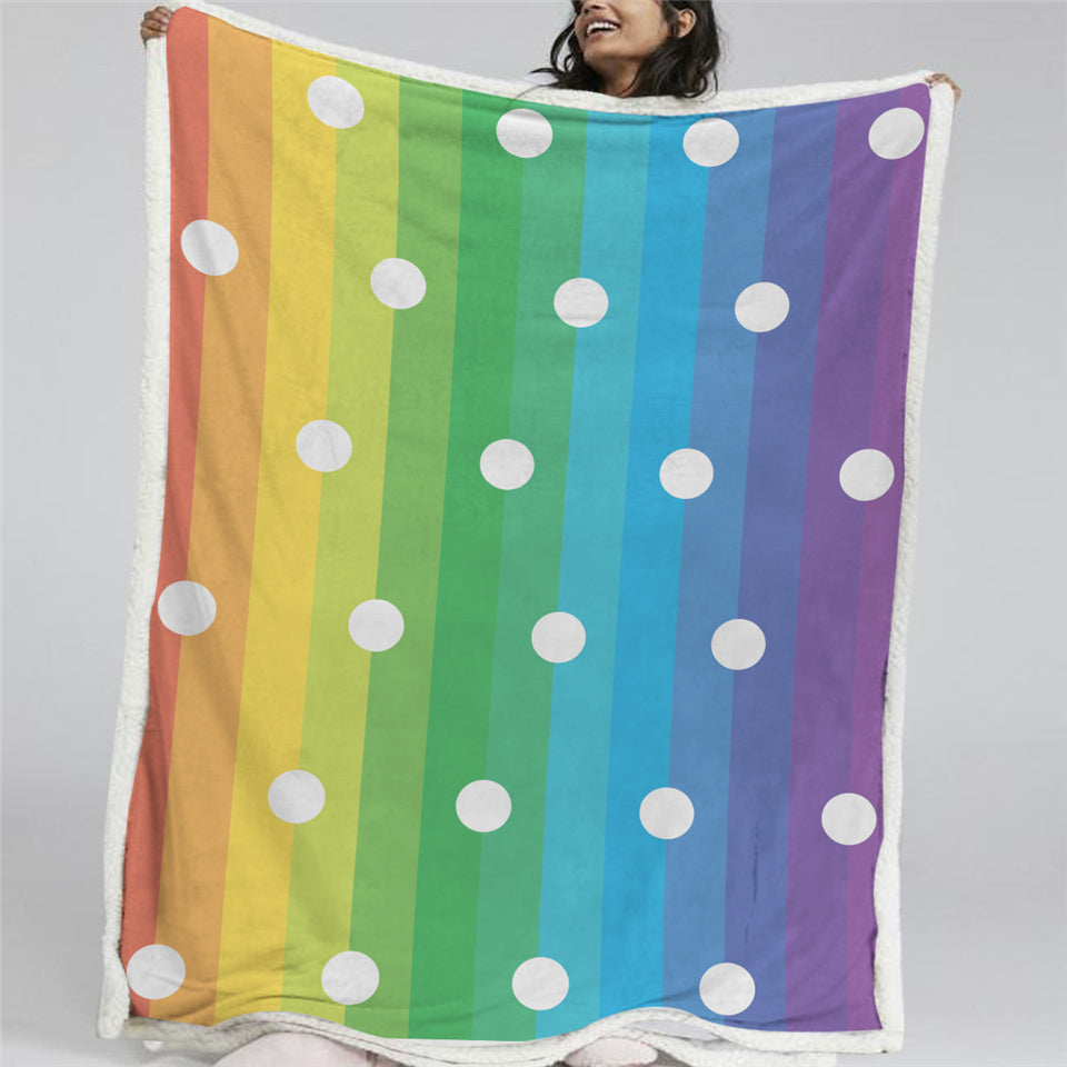 Rainbow And Dots Sherpa Fleece Blanket - Beddingify