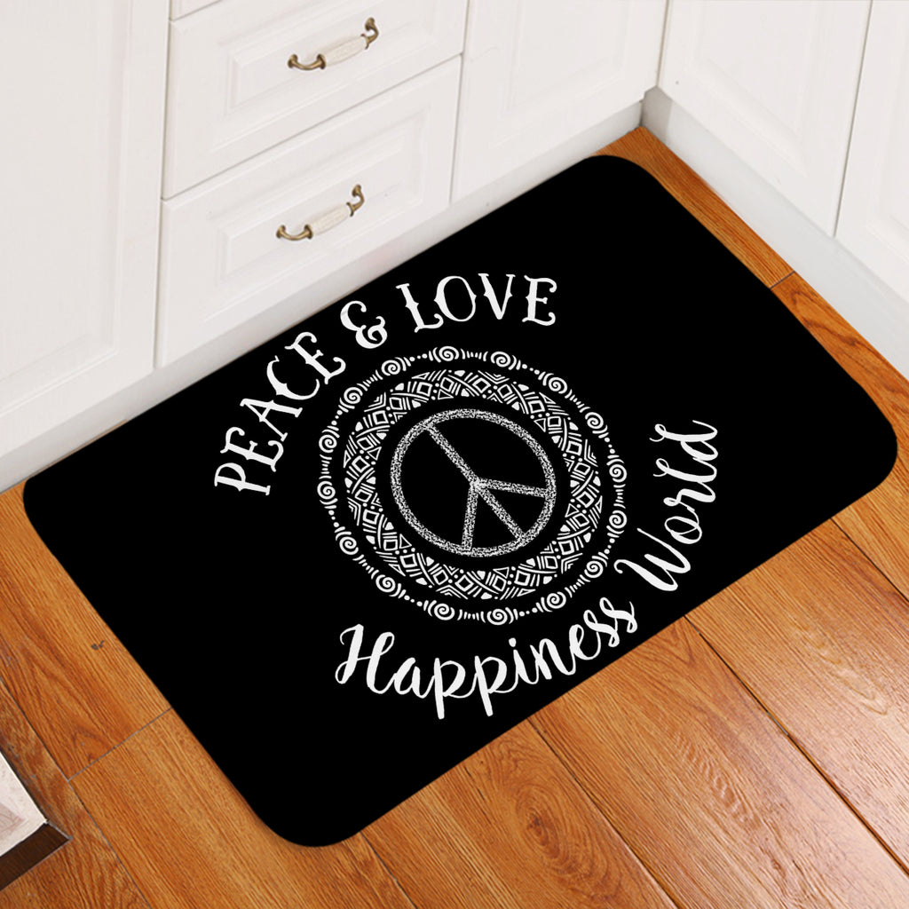 World Peace & Love Black Door Mat