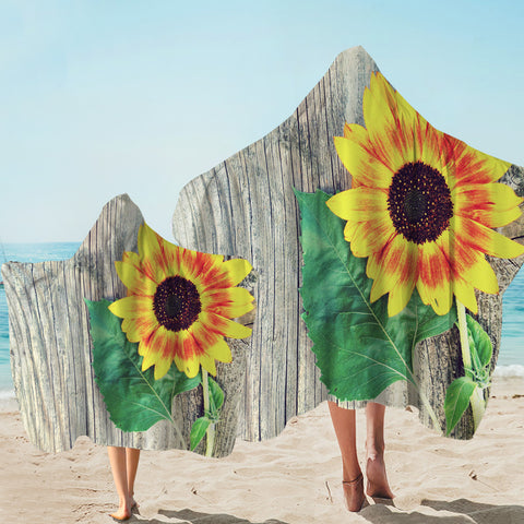 Image of Sunflower On Wood Hooded Towel