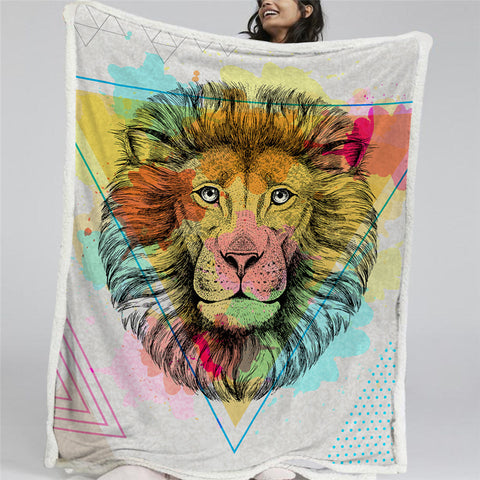 Image of Lion Face Themed Sherpa Fleece Blanket
