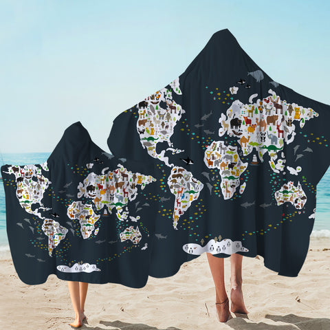 Image of World's Fauna Population Hooded Towel