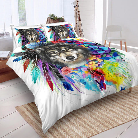Image of Mutilcolor Tribal Wolf Bedding Set - Beddingify