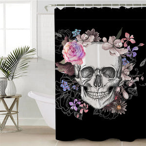 Skull & Roses Black Shower Curtain