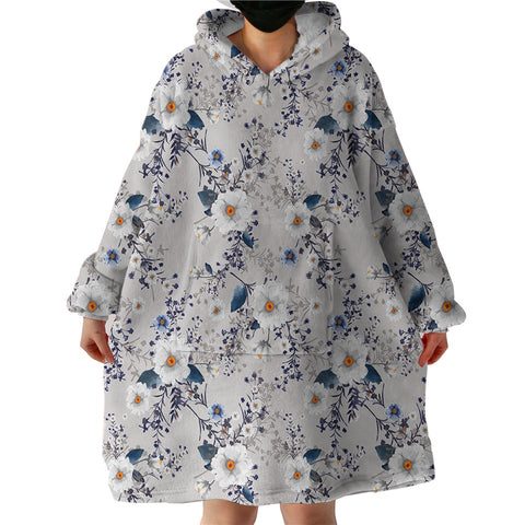 Image of White Flowers SWLF2166 Hoodie Wearable Blanket