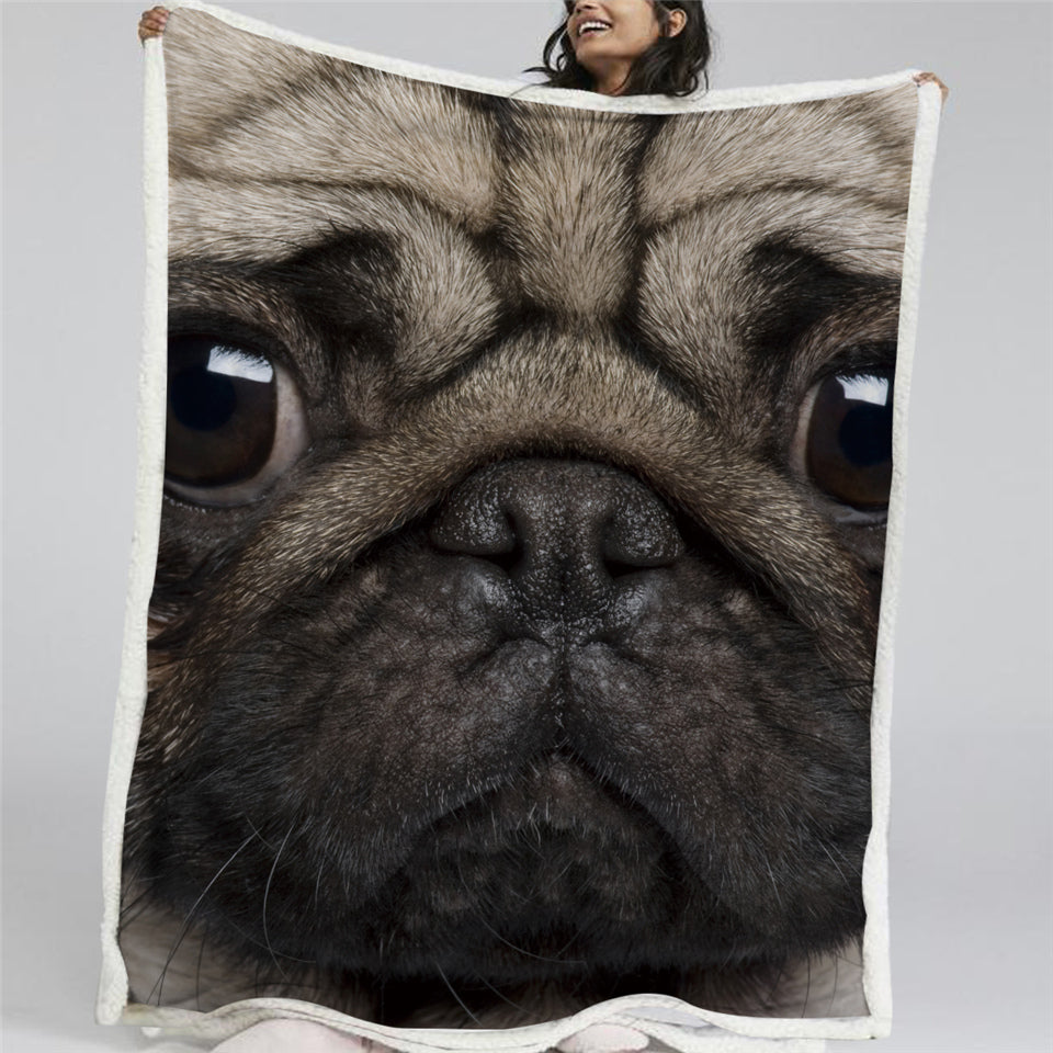 Pug Face Sherpa Fleece Blanket - Beddingify