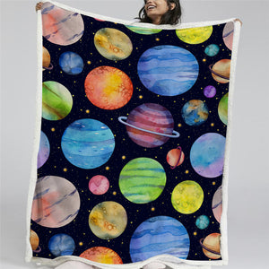 Colorful Planets Sherpa Fleece Blanket - Beddingify