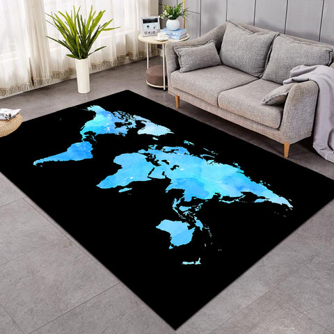 Image of Blue World Map Black SW0663 Rug