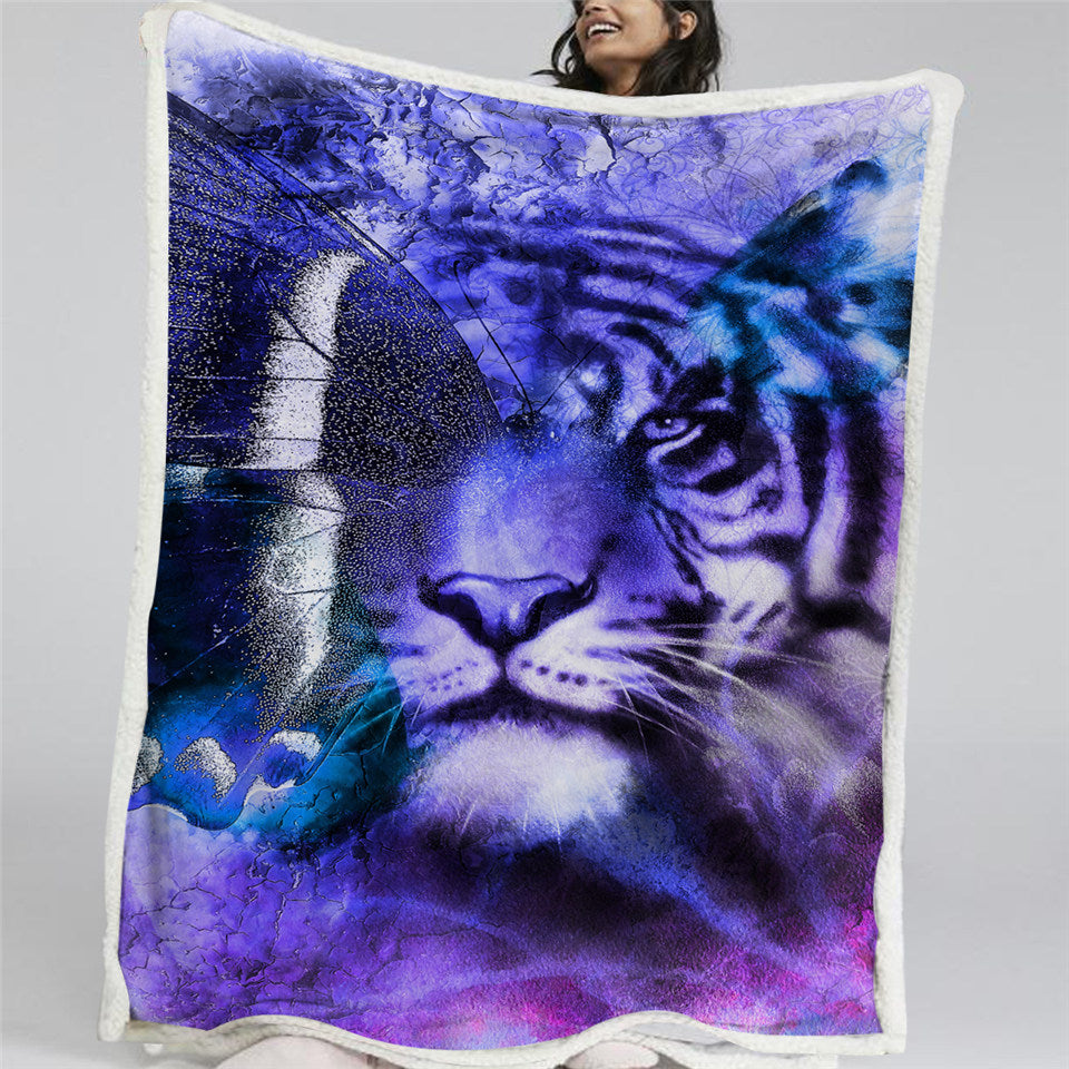 Blue Tiger Sherpa Fleece Blanket - Beddingify