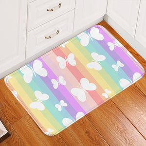 White Butterflies Rainbow Door Mat