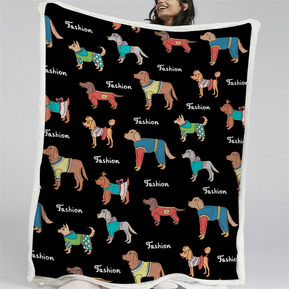 Fashionable Dogs Themed Sherpa Fleece Blanket