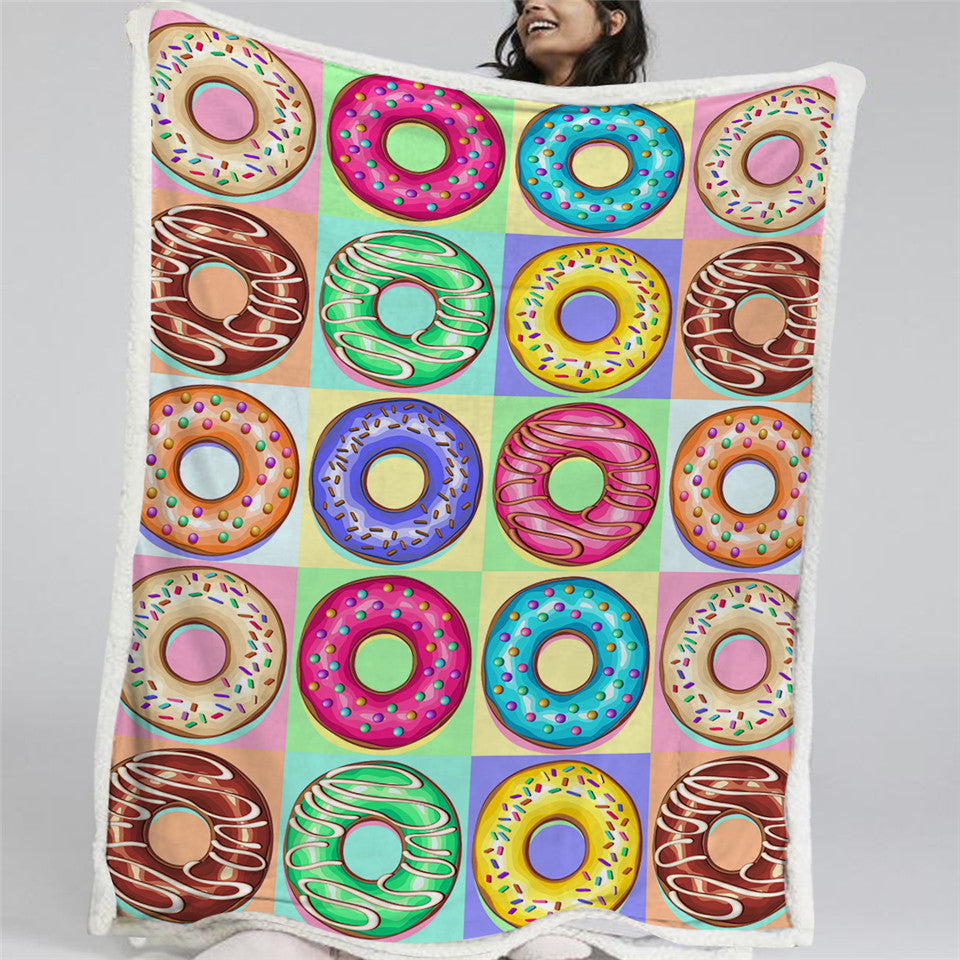 Colorful Donut Sherpa Fleece Blanket