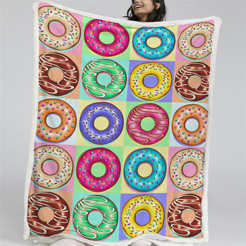 Image of Colorful Donut Sherpa Fleece Blanket