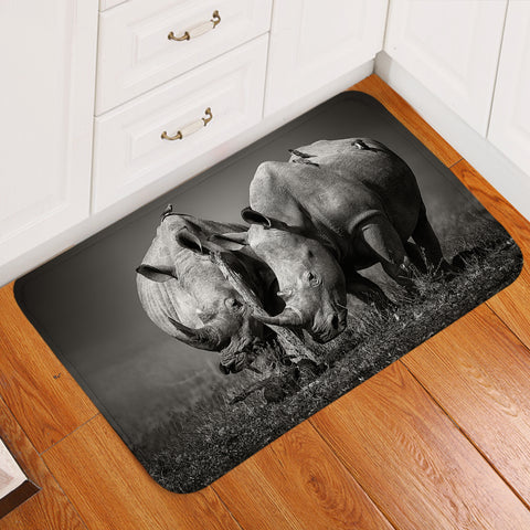 Image of 3D B&W Rhinos Door Mat