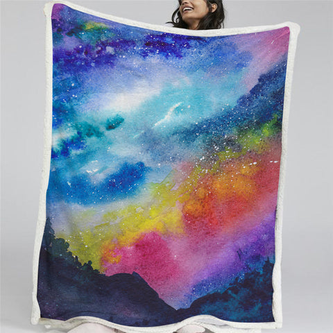 Image of Colorful Universe Sherpa Fleece Blanket