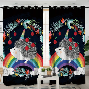 Magical Hedgehog Black 2 Panel Curtains