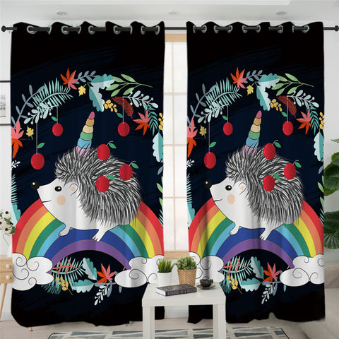 Image of Magical Hedgehog Black 2 Panel Curtains