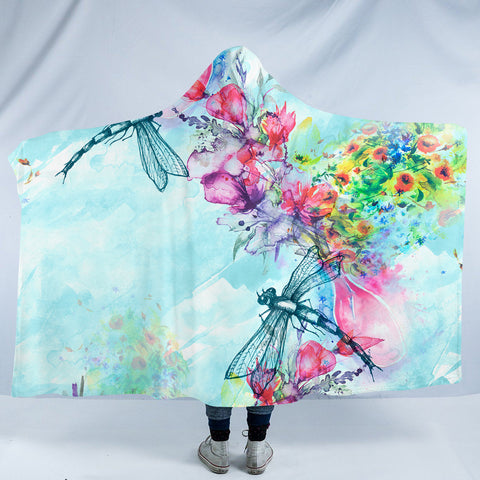 Image of Dragonflies & Flowers SW0763 Hooded Blanket