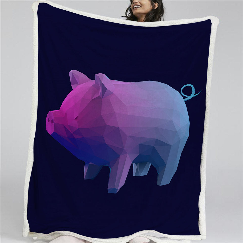 Purple Pig Themed Sherpa Fleece Blanket