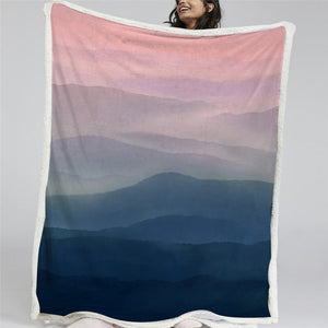 Sunset  Mountain Themed Sherpa Fleece Blanket