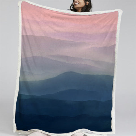 Image of Sunset  Mountain Themed Sherpa Fleece Blanket