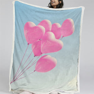 Adorable Pink Balloons Sherpa Fleece Blanket