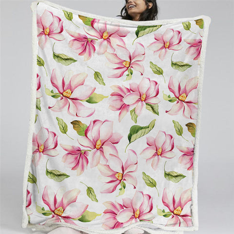 Image of Flower Patterns White Sherpa Fleece Blanket