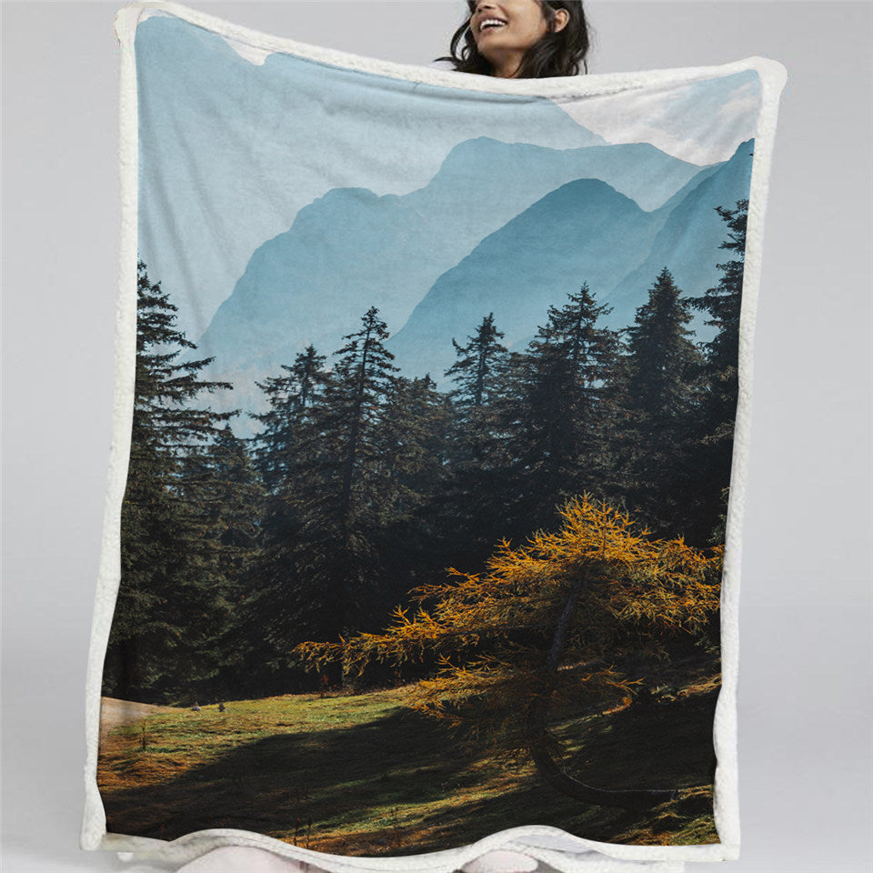 Fall Forest Themed Sherpa Fleece Blanket