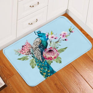 Floral Peacock Light Blue Door Mat