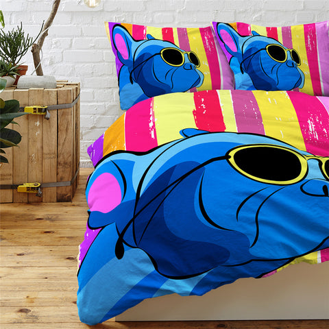 Image of Blue Bulldog Bedding Set - Beddingify