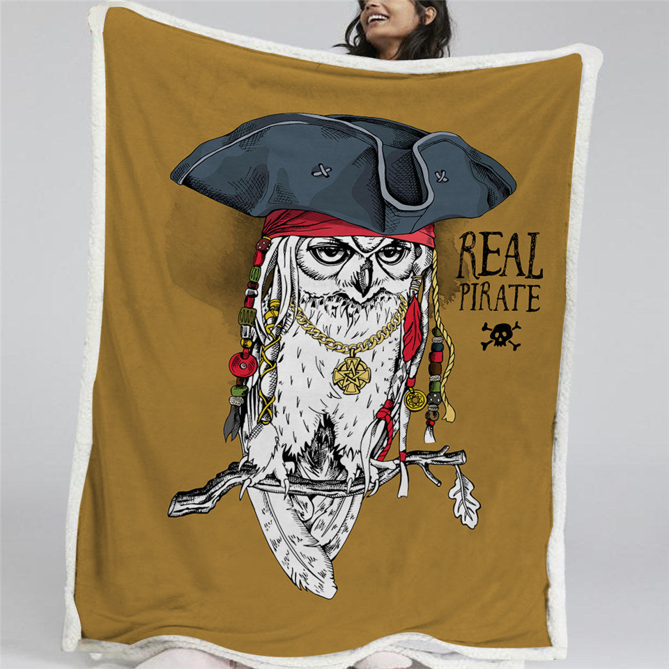 Pirate Owl Sherpa Fleece Blanket