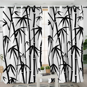 Inked Bamboo White 2 Panel Curtains