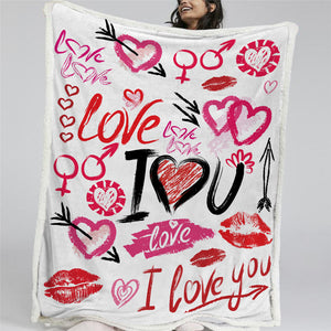 I Love You Pattern Sherpa Fleece Blanket