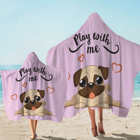 Image of Cute Pug Pink Hooded Towel