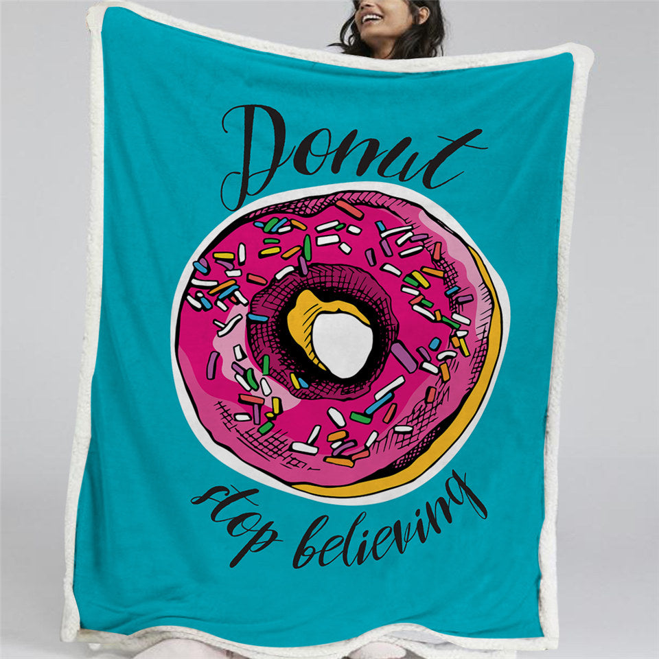 Pink Donut Themed Sherpa Fleece Blanket
