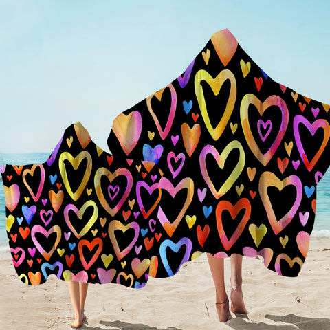Image of Heart Patterns Black Hooded Towel