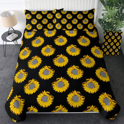 Image of Sunflower Patterns Black Bedding Set - Beddingify