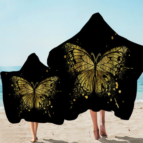 Image of Glided Butterfly Black Hooded Towel