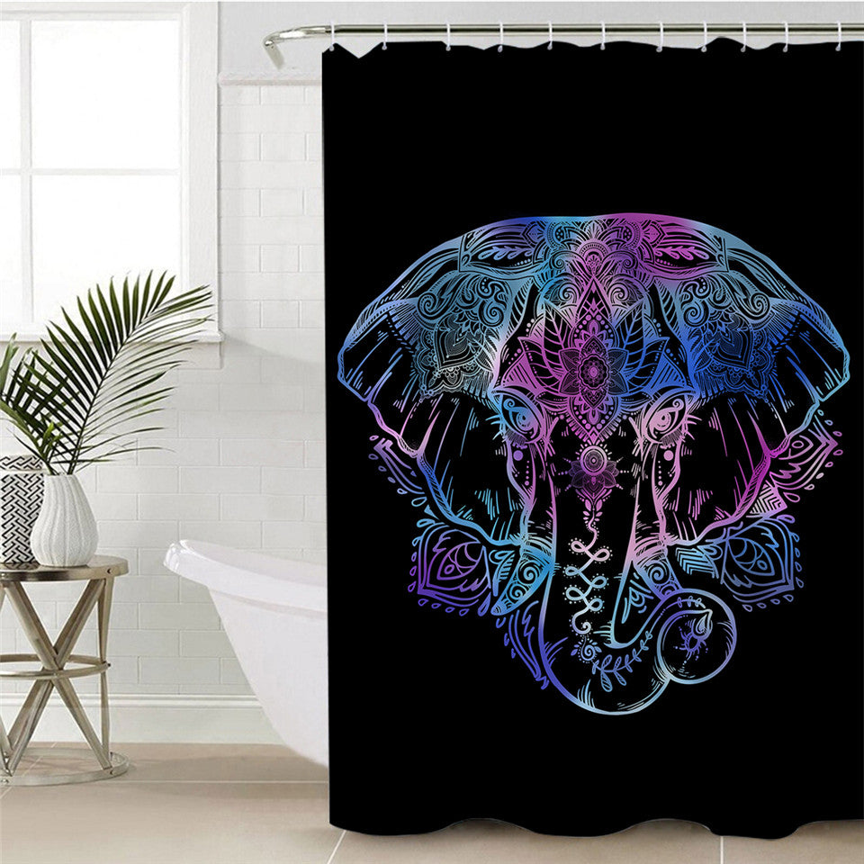 Negative Elephant Black Shower Curtain
