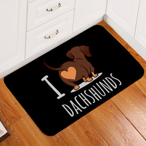 I Love Dachshunds Black Door Mat