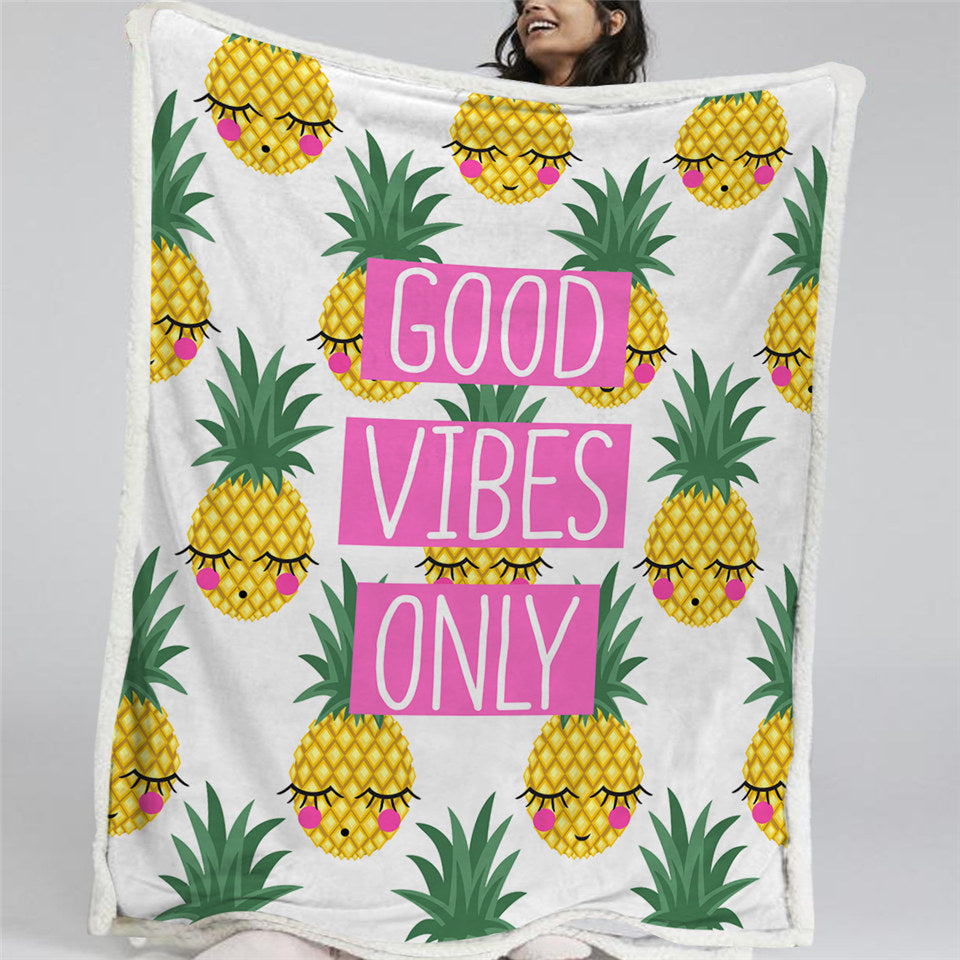 Tropical Vibes Pineapple Themed Sherpa Fleece Blanket