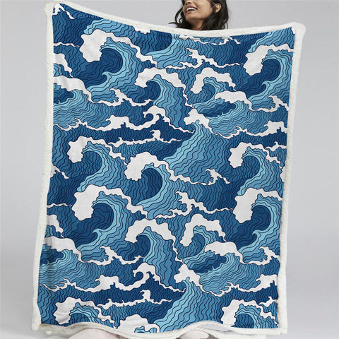 Image of Waves Themed Sherpa Fleece Blanket