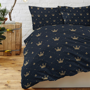 Crown Patterns Dark Blue Bedding Set - Beddingify