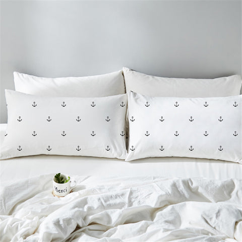 Image of Anchor Pattern White Pillowcase