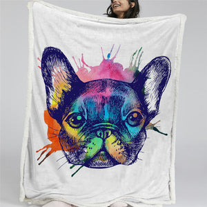 Colorfull Bulldog Face Sherpa Fleece Blanket