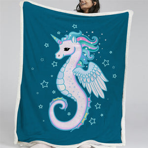 Seahorse With Horn And Wings Sherpa Fleece Blanket
