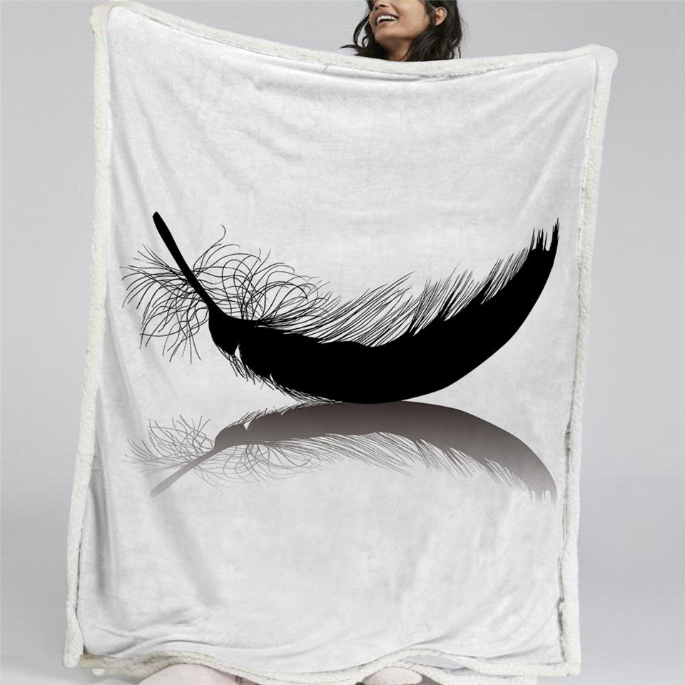 Black Bird Feather Sherpa Fleece Blanket