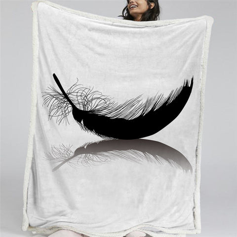 Image of Black Bird Feather Sherpa Fleece Blanket
