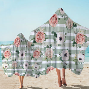 Painted Roses Stripes Hooded Towel